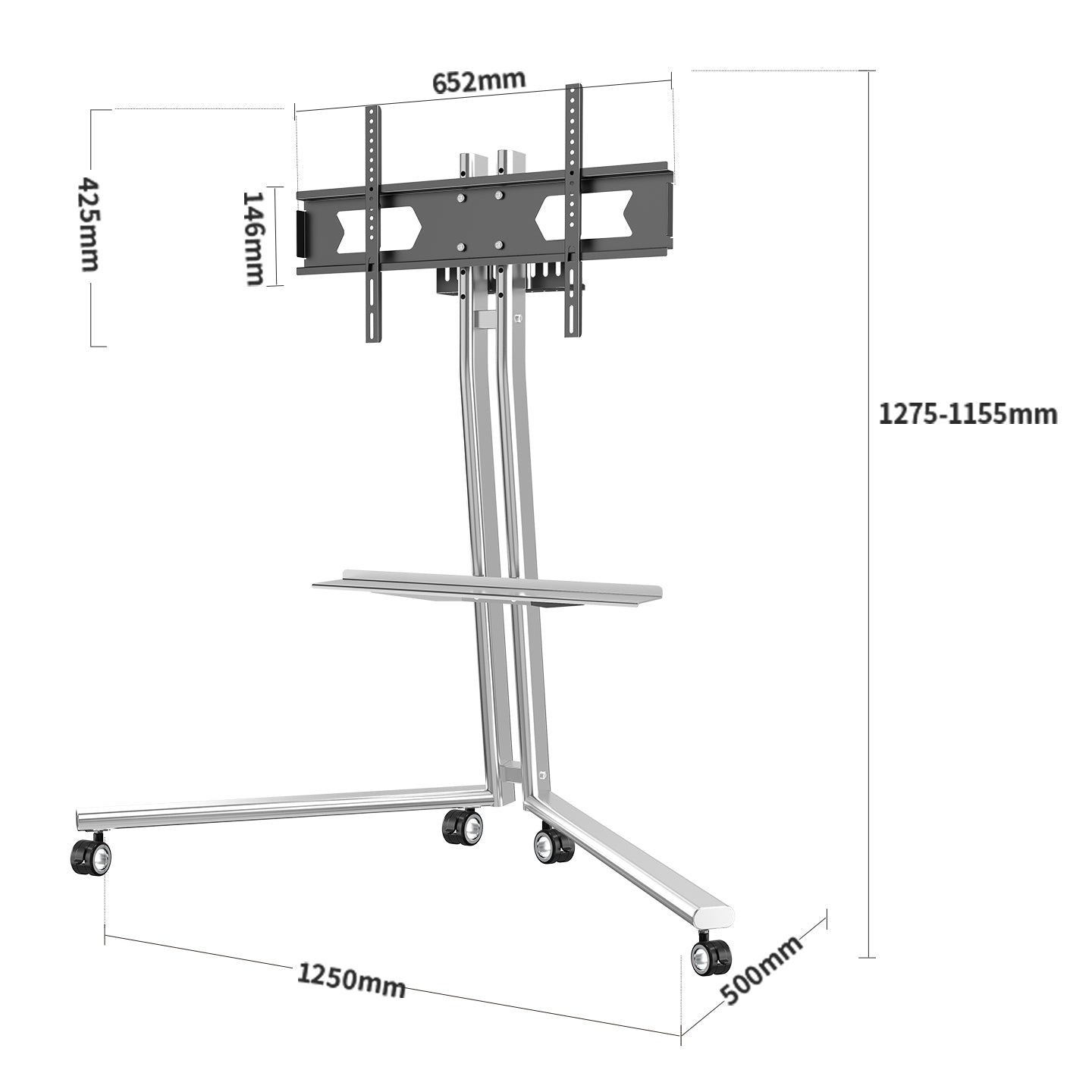 Pinnacle TV Art Mobile Stand Cart Mount Bracket stainless steel 32 to 65 inch