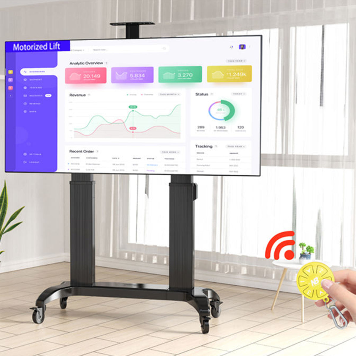 NB Motorized Height Adjustable Mobile TV Stand on Wheels, Fits 75-110 inch Large Screen TW100
