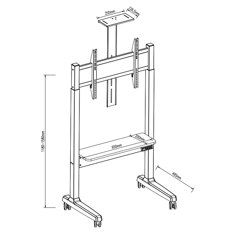 Black Anchor Electric Mobile TV Stand Cart Mount Bracket with Universal Wheels & 70kg Max Load