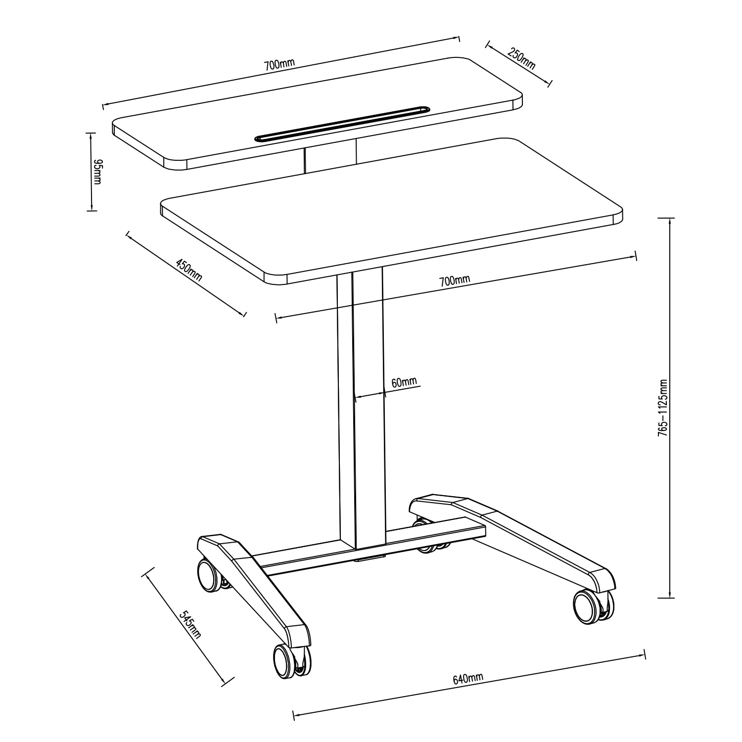 GKU Mobile Rolling Dual-level Laptop Stand | Height Adjustable Sit Stand Desk with Cup Holder & Hooks White F047-FA114