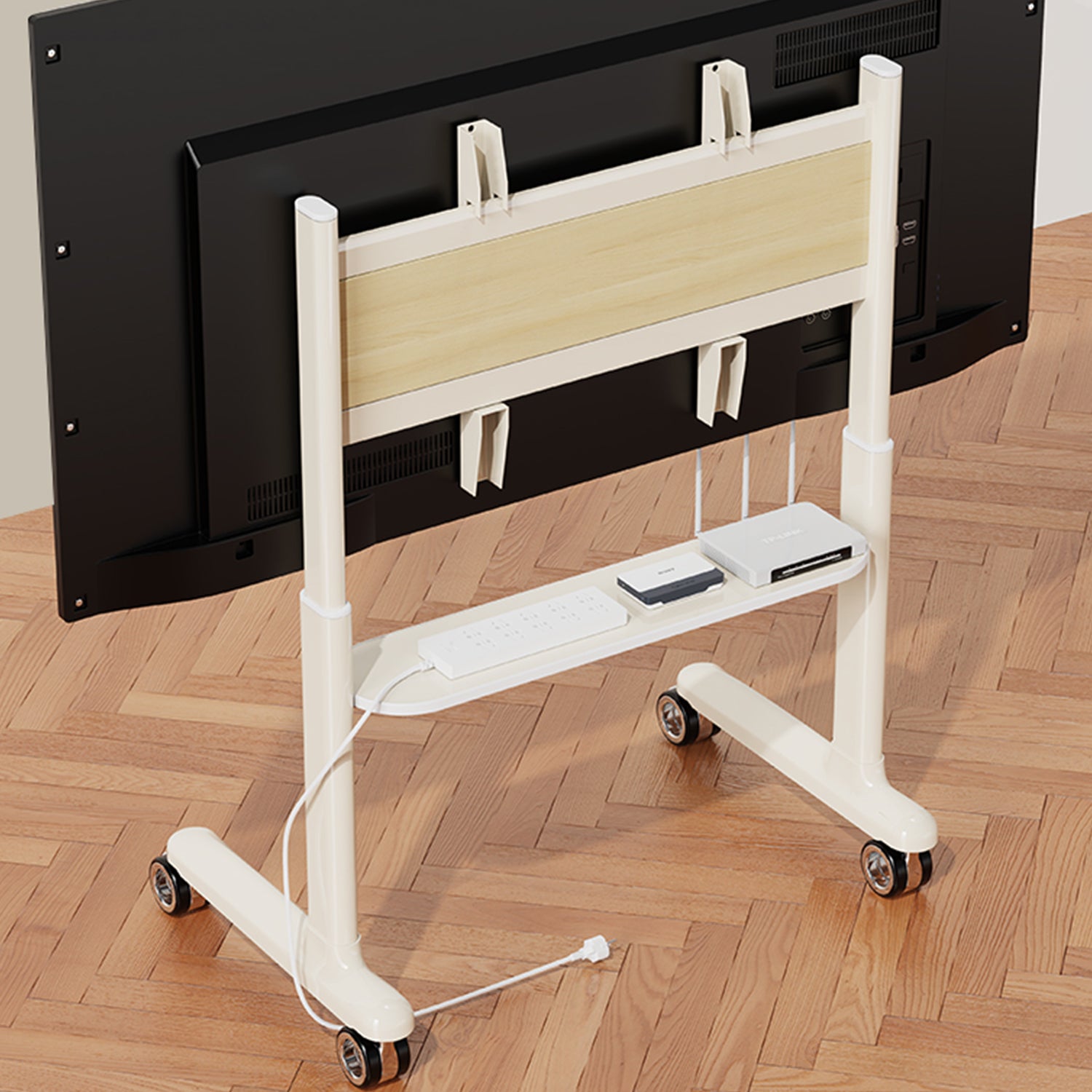 Cream Art Mobile TV Stand Trolley Mount Bracket 32-86 inch