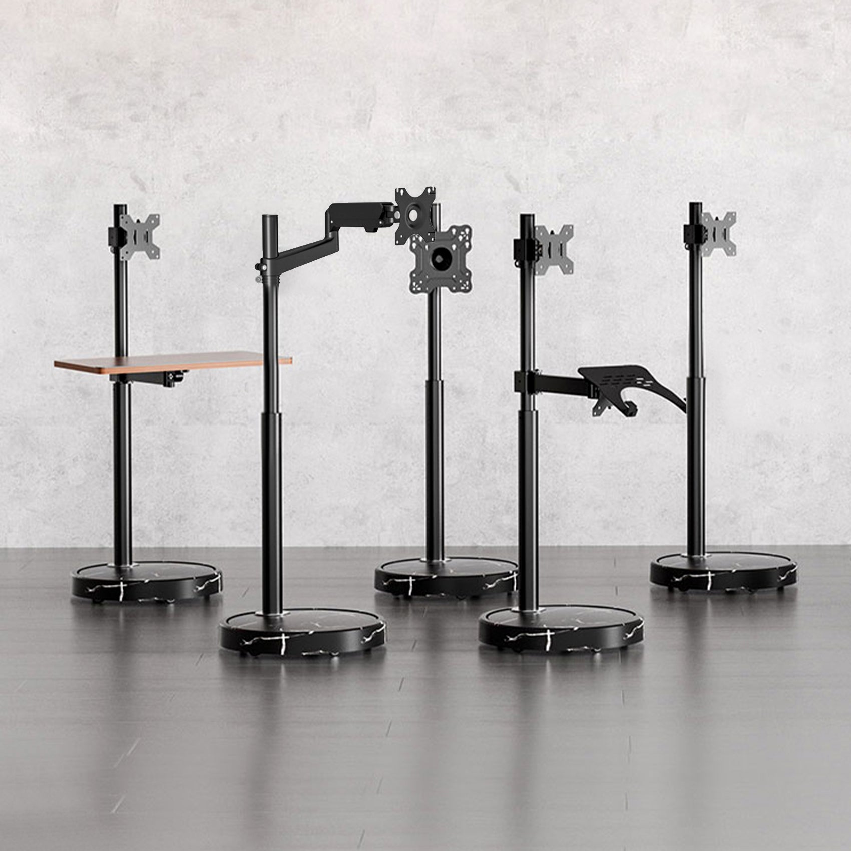 TV Monitor floor mobile stand Mount Bracket black marble base Gas Arm Shelf