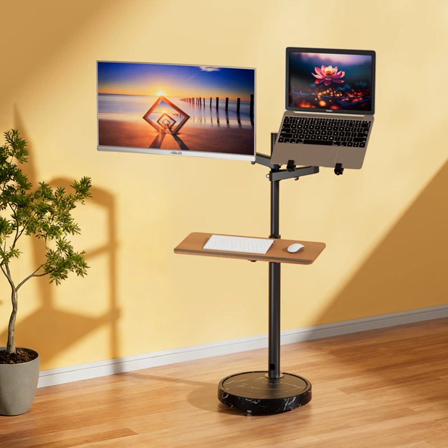 TV Monitor floor mobile stand Mount Bracket black marble base Gas Arm Shelf