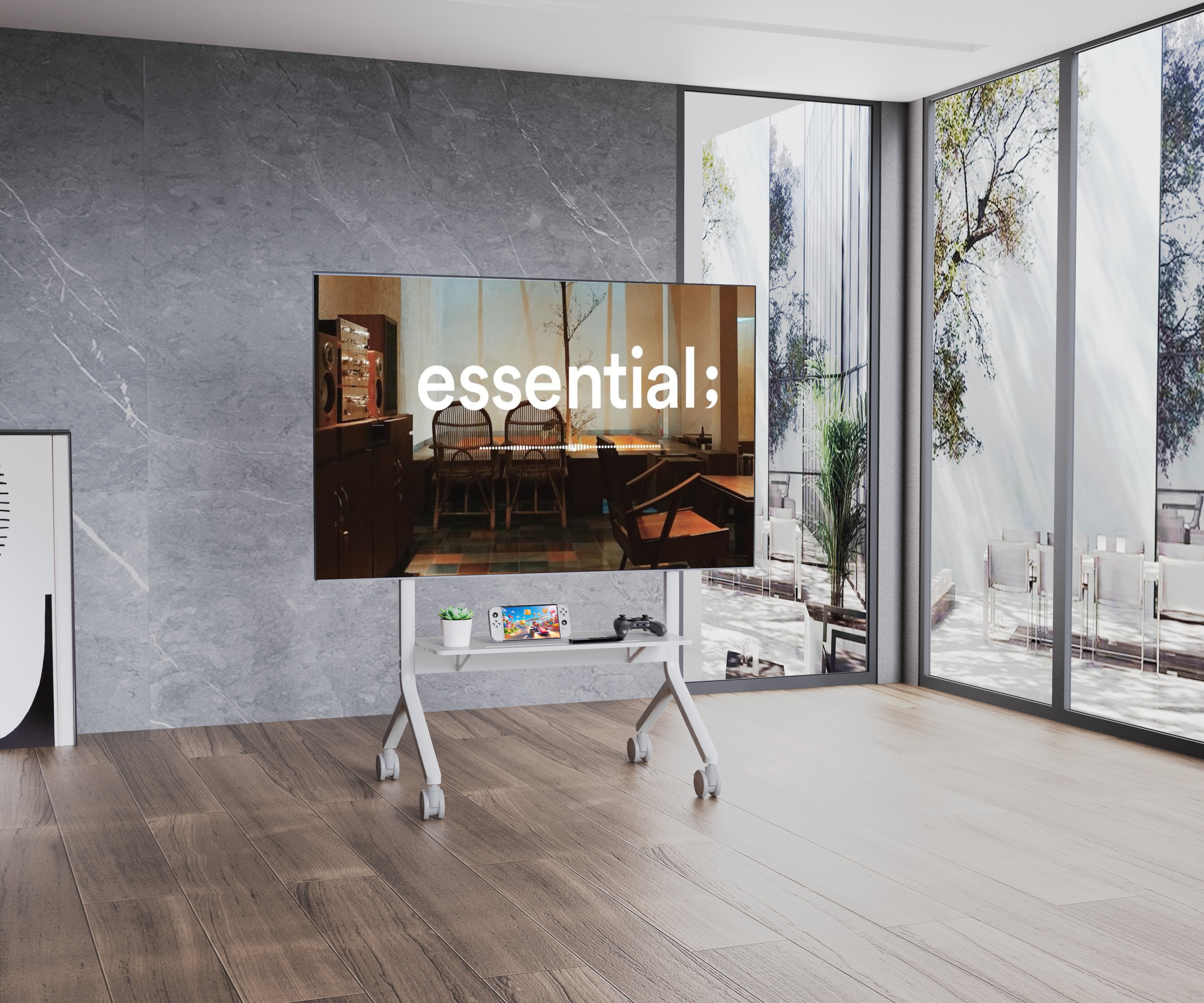 2026 NB P150 Electric Motorized Mobile TV Cart for 65-90" Screens Touch Panels Large Shelf Space