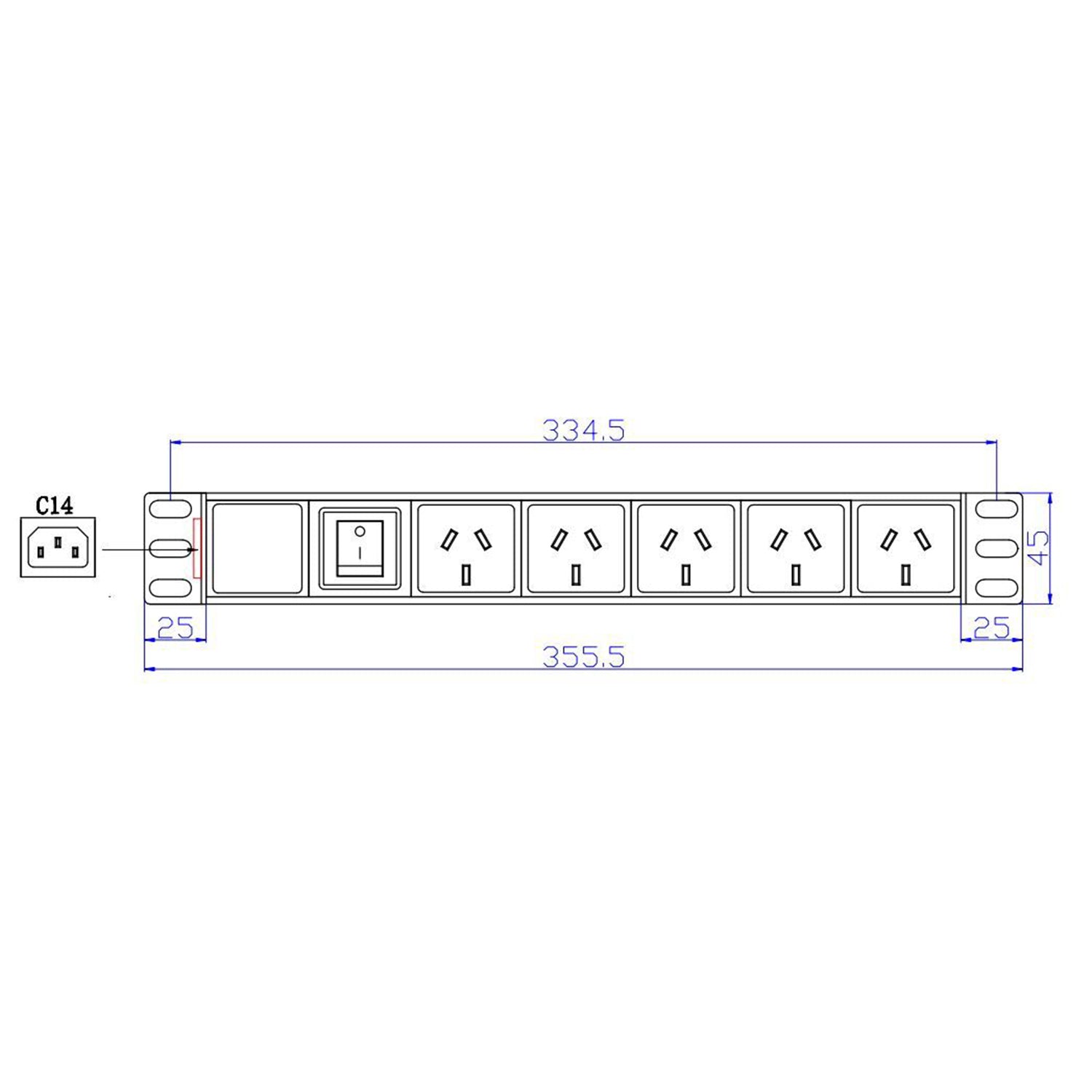 5 Outlet PDU for Mobile TV Cart Power Req
