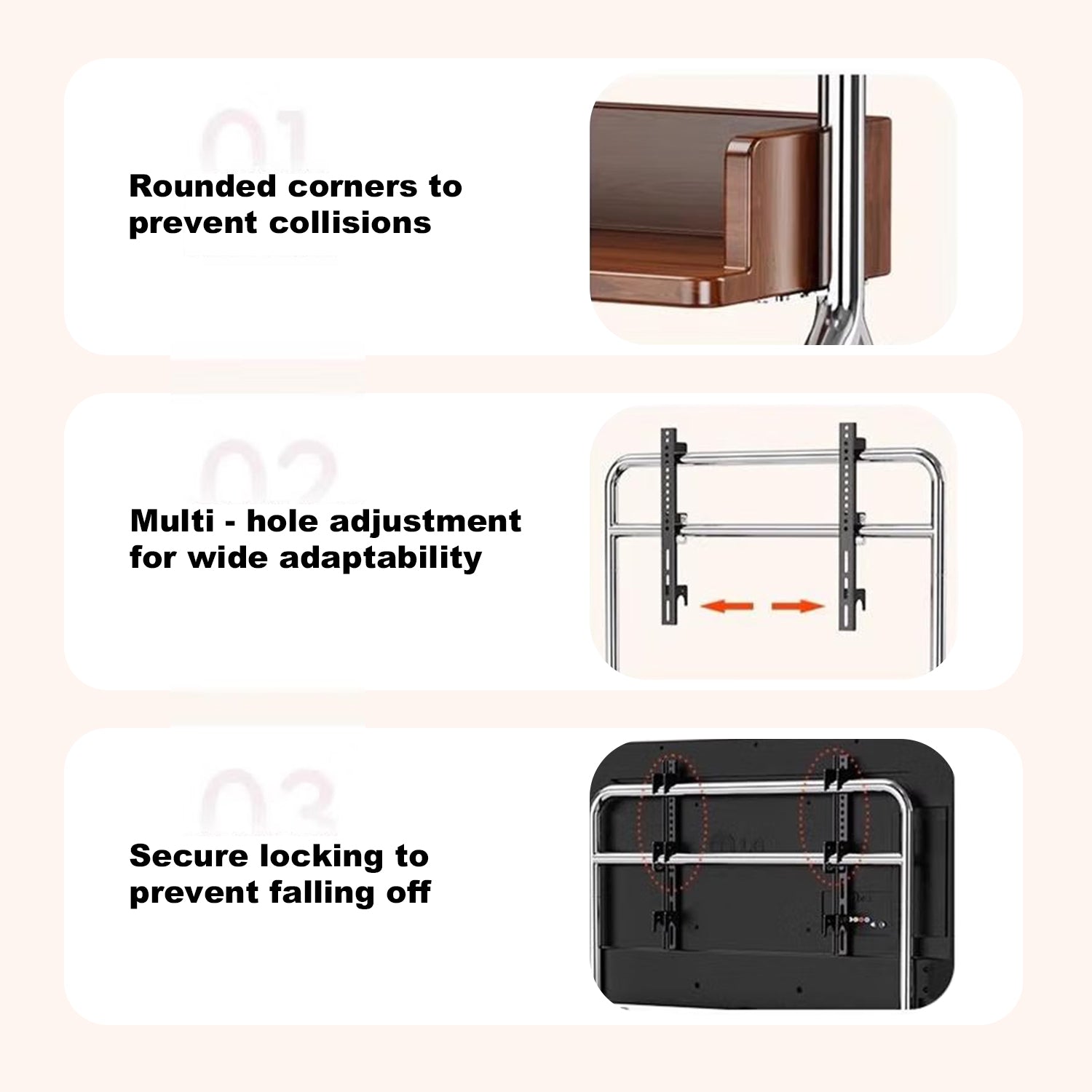 TV TROLLEY stand Stainless Steel with Timber Shelf 32 to 75 inch