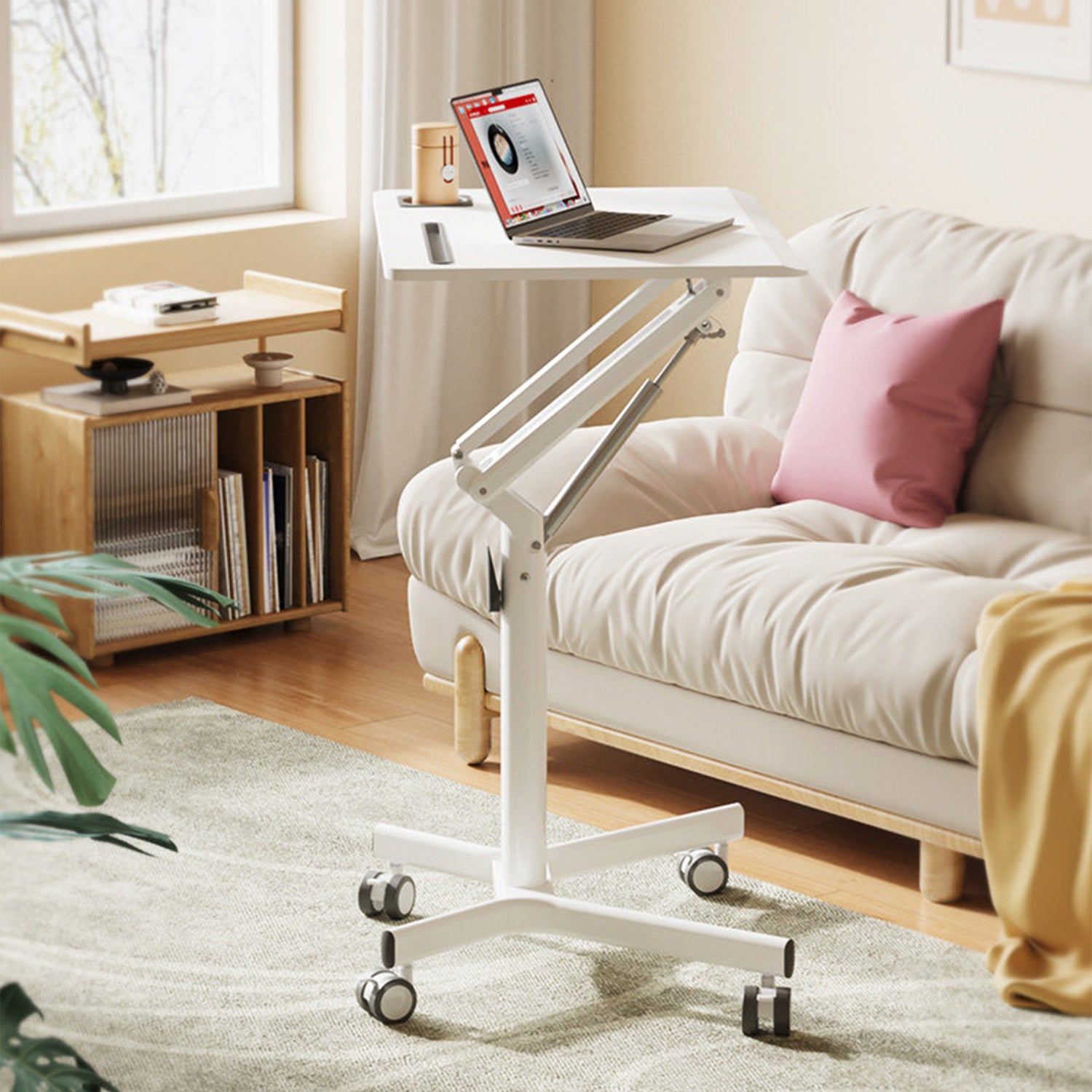 GKU Height Adjustable Mobile Standing Desk with Wheels 700x520mm Sit Stand Desk Laptop Desk for Home Office FDS101B-W