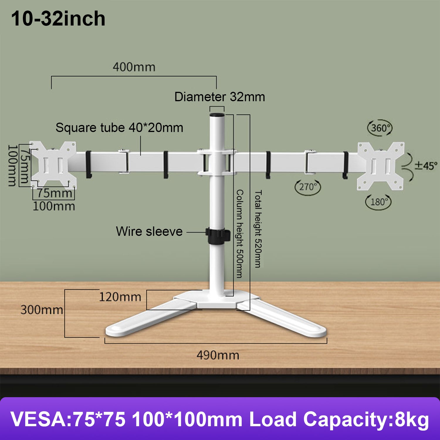 Vbase dual Monitor Desk Mount stand rotation 10 to 32 inch dz18