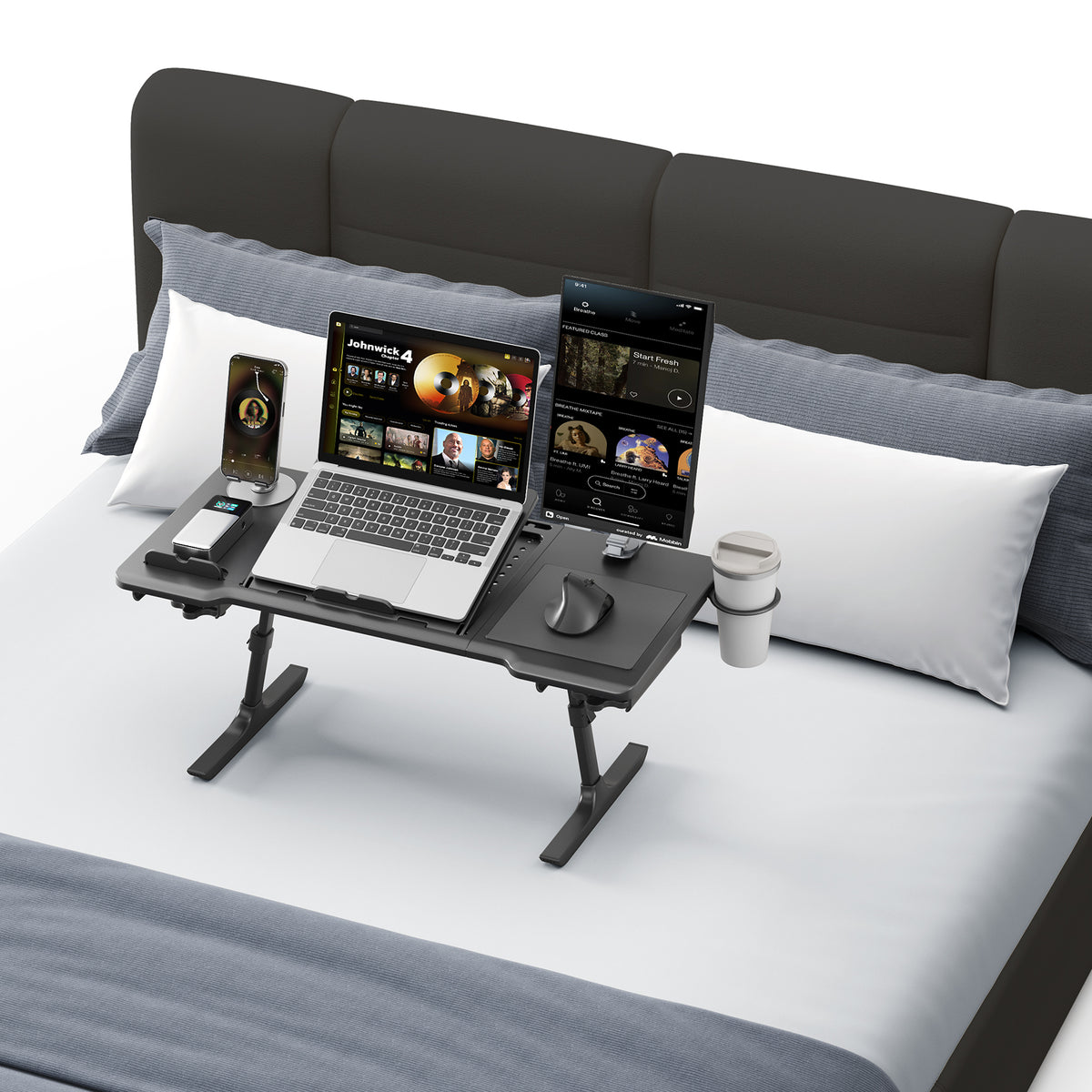 NEWTRAL Pro Laptop Table for Chair – Black | Adjustable Ergonomic Laptop Desk with Detachable Legs, Cup Holder & Monitor Mount