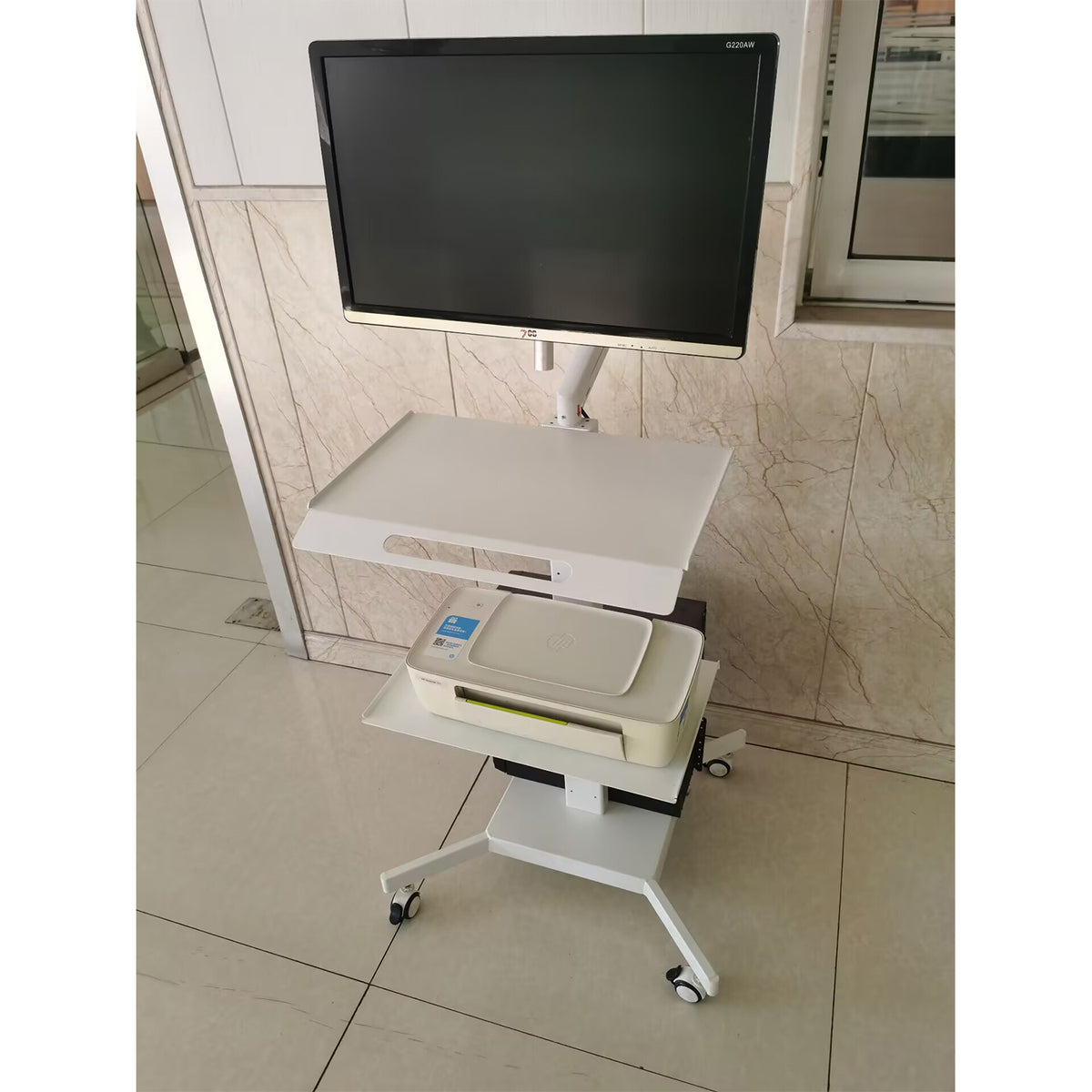 Mobile Computer Workstation Cart with Monitor Arm, Printer Shelf, Lockable Wheels MCS5