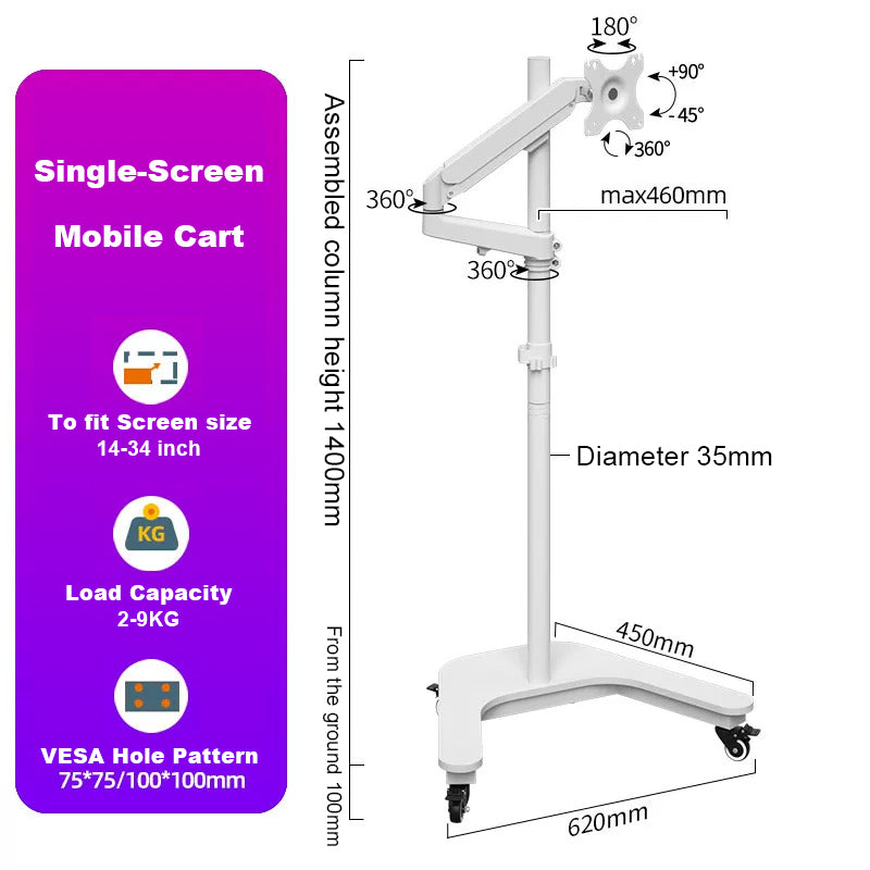 SteelView Mobile Tv Monitor floor stand Mount Bracket Cart rotating 10 to 34 inch