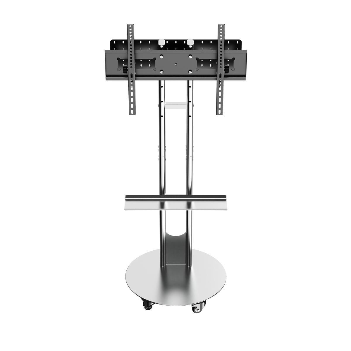 SilverTwin Stainless Steel Mobile Rolling TV Stand Cart with Pegboard Storage for 32-75 Inch TVs