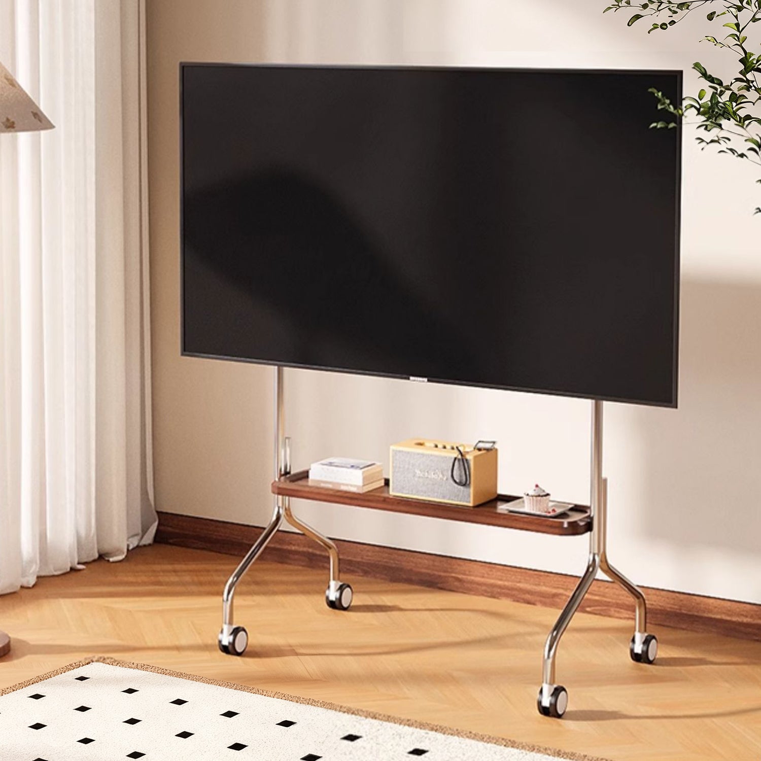 TV TROLLEY stand Stainless Steel with Timber Shelf 32 to 65 inch