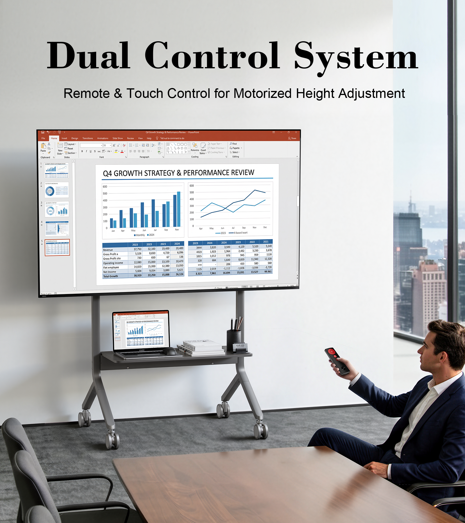 2026 NB P150 Electric Motorized Mobile TV Cart for 65-90" Screens Touch Panels