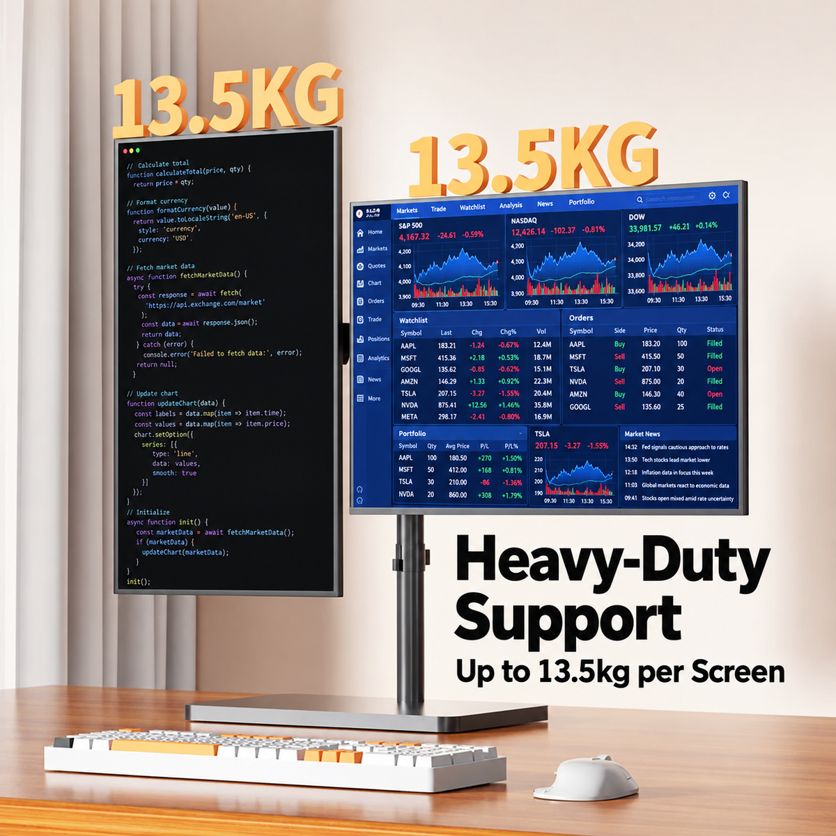 Dual Monitor Stand with Base | Free Standing Monitor Arm for 17-34" Screens