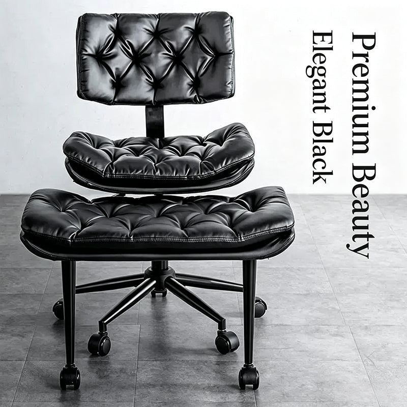 Tufted PU Leather Swivel Office Chair with Movable Footrest Black Ergonomic Desk Chair