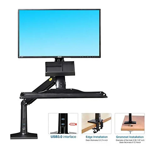 North Bayou Sit and Stand Workstation VESA Monitor Desk Mount, Keyboard Tray and Gas Strut Full Motion Swivel Arm NB35