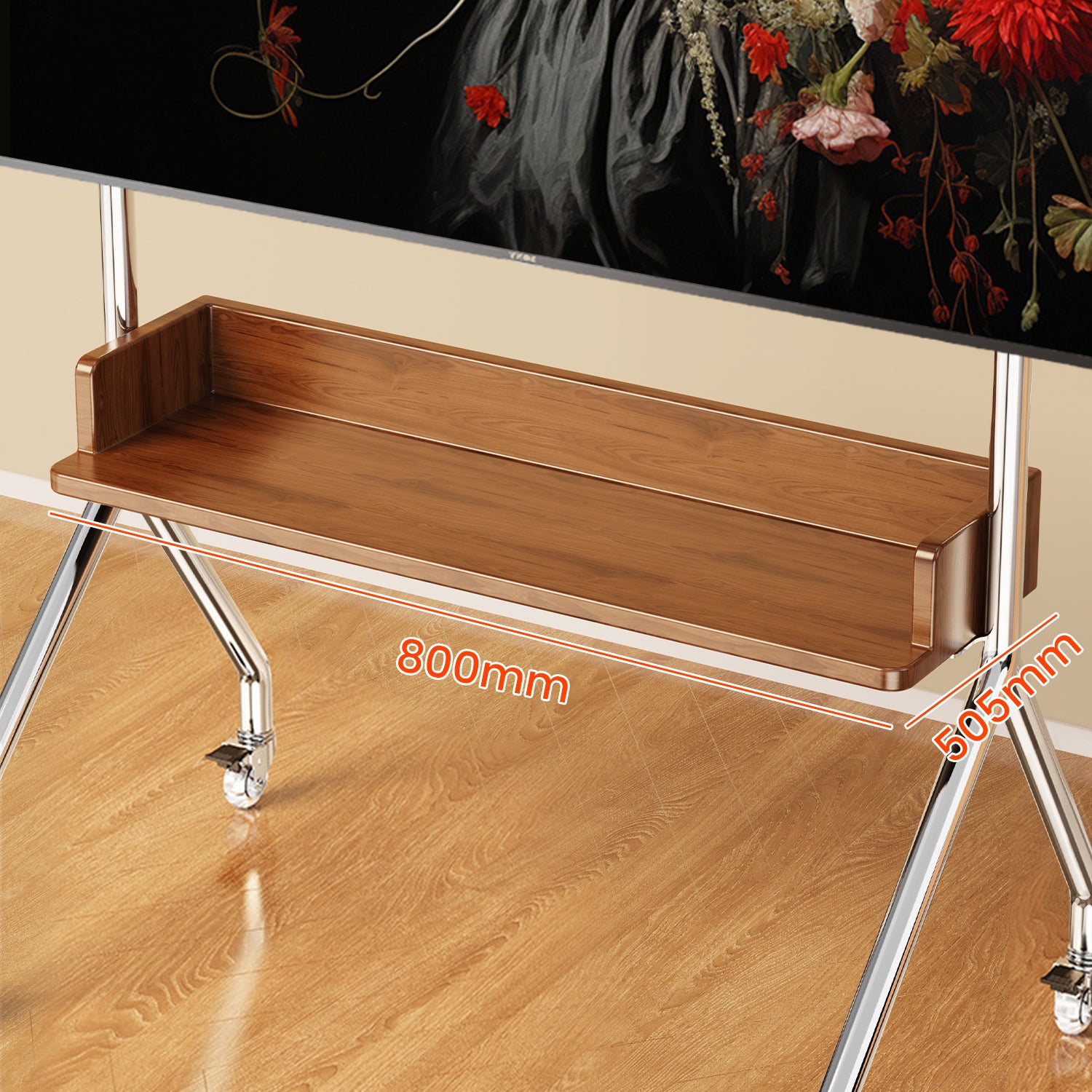 Nomad Solid Mobile TV TROLLEY Stand Mount Bracket Stainless Steel with Timber Shelf 32 to 75 inch