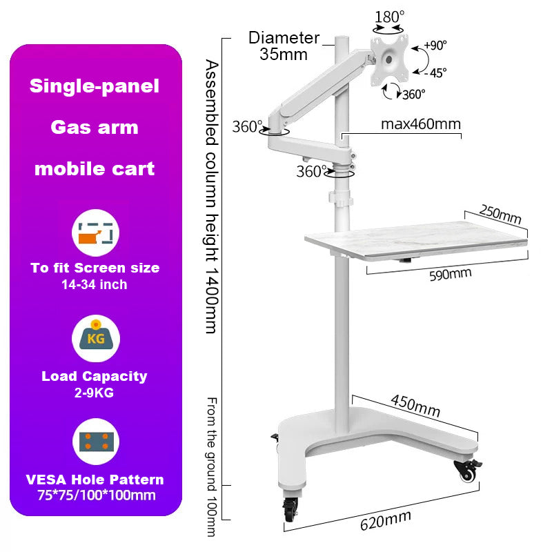 SteelView Mobile Tv Monitor floor stand Mount Bracket Cart rotating 10 to 34 inch