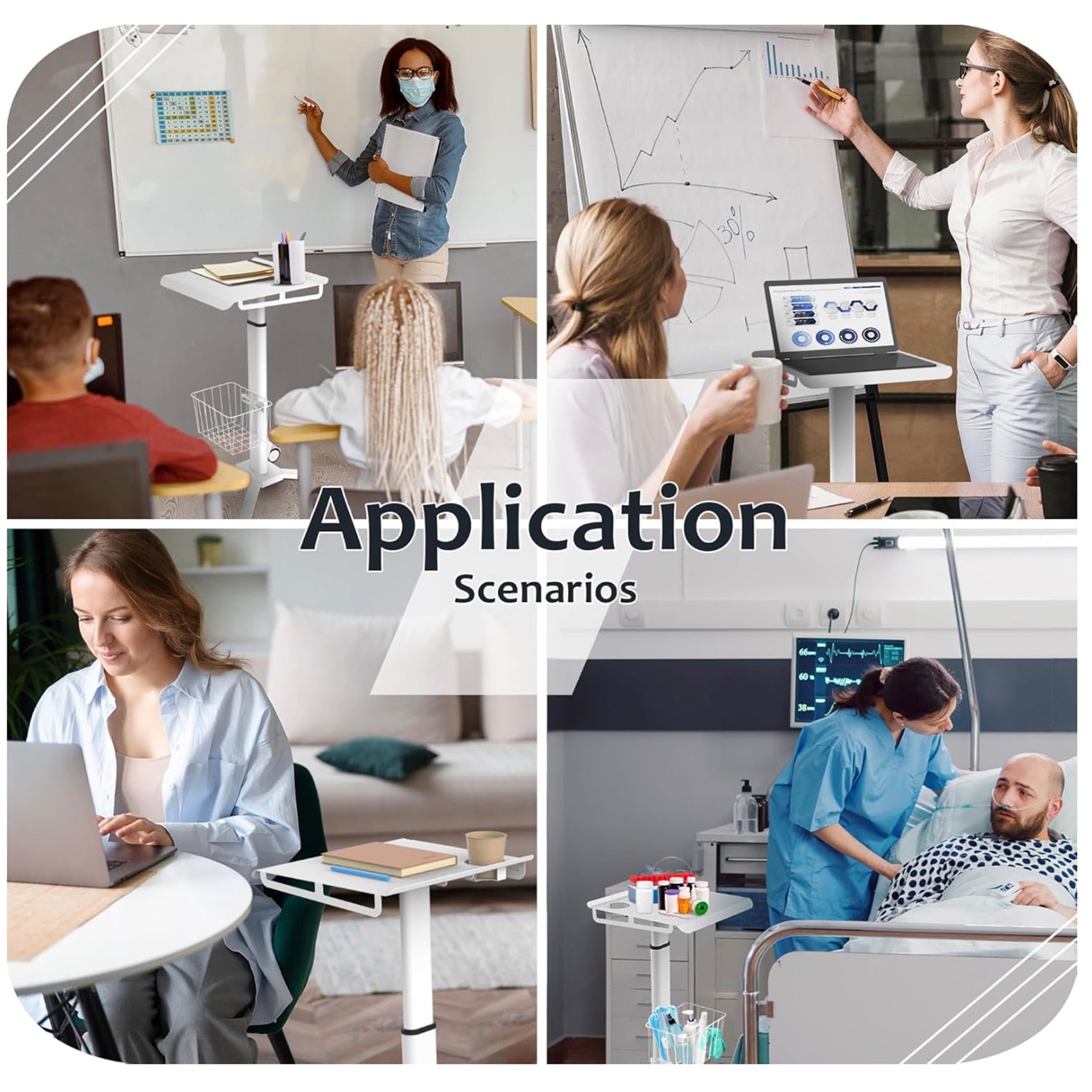 Adjustable Height Laptop Desk with Wheels Utility Medical Cart work station