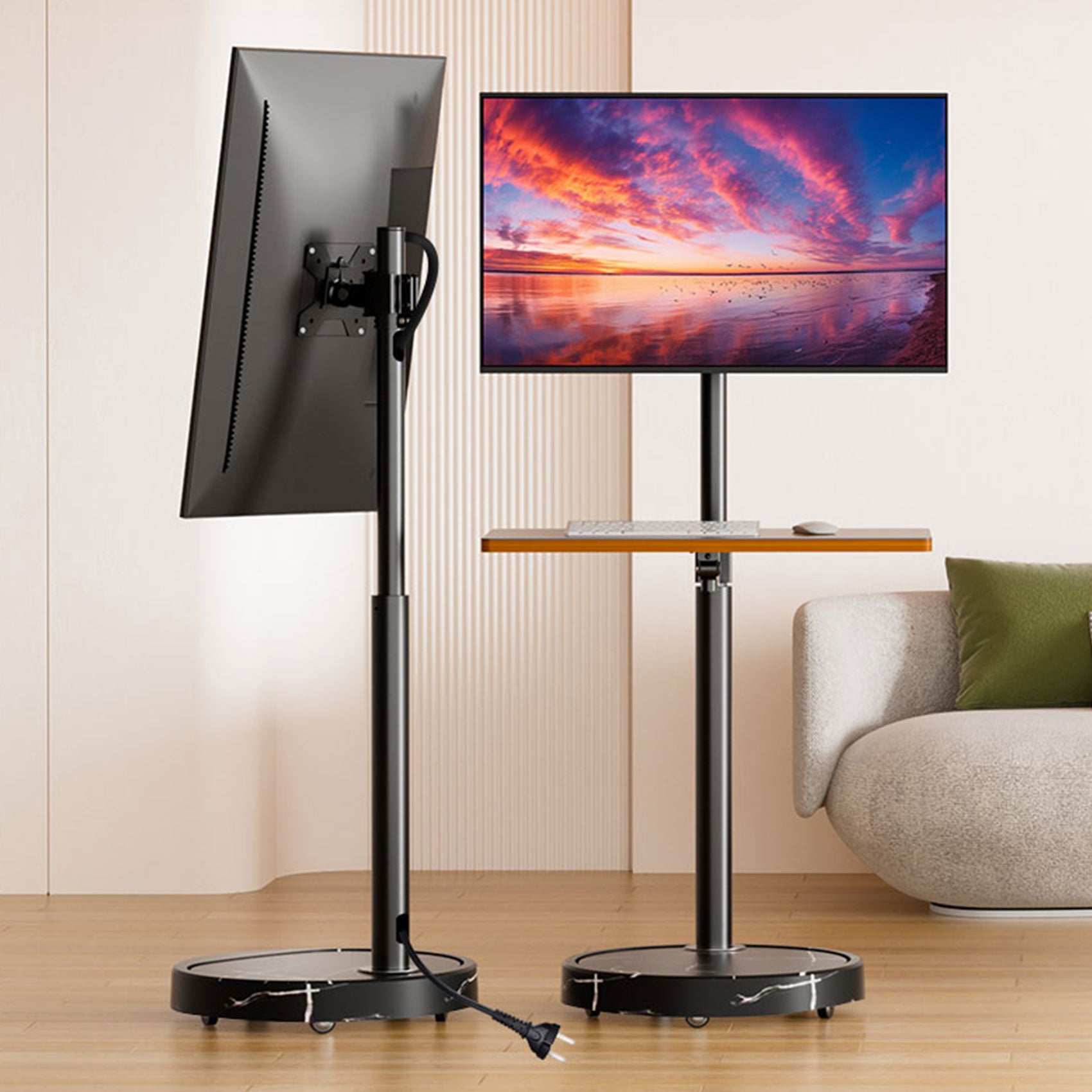 ONLINE TV Monitor floor mobile stand Mount Bracket black marble base Gas Arm Shelf