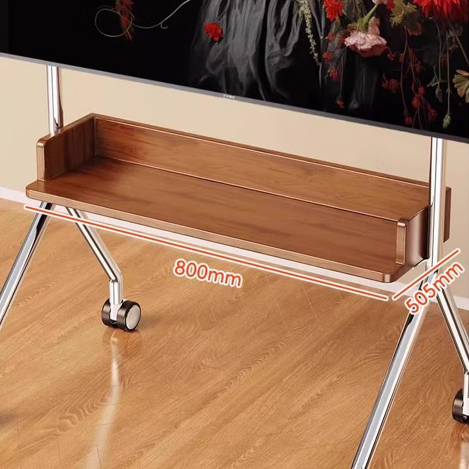 Nomad Solid Mobile TV TROLLEY Stand Mount Bracket Stainless Steel with Timber Shelf 32 to 75 inch