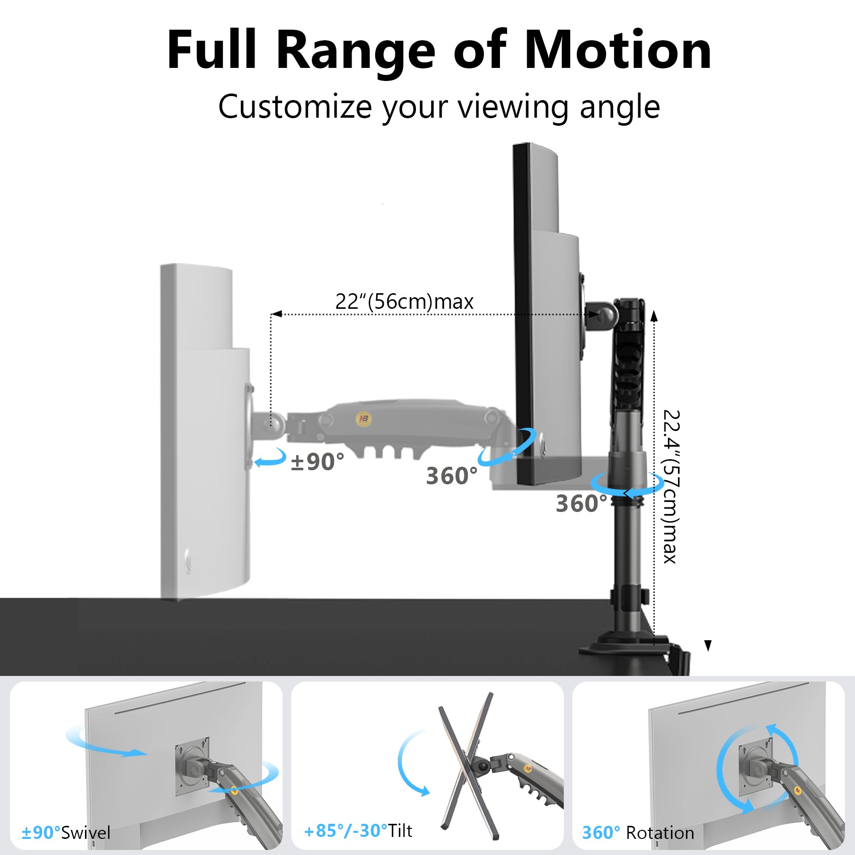 NEW Series NB H100 Desktop Monitor Arm 17" - 30" up to 9kg