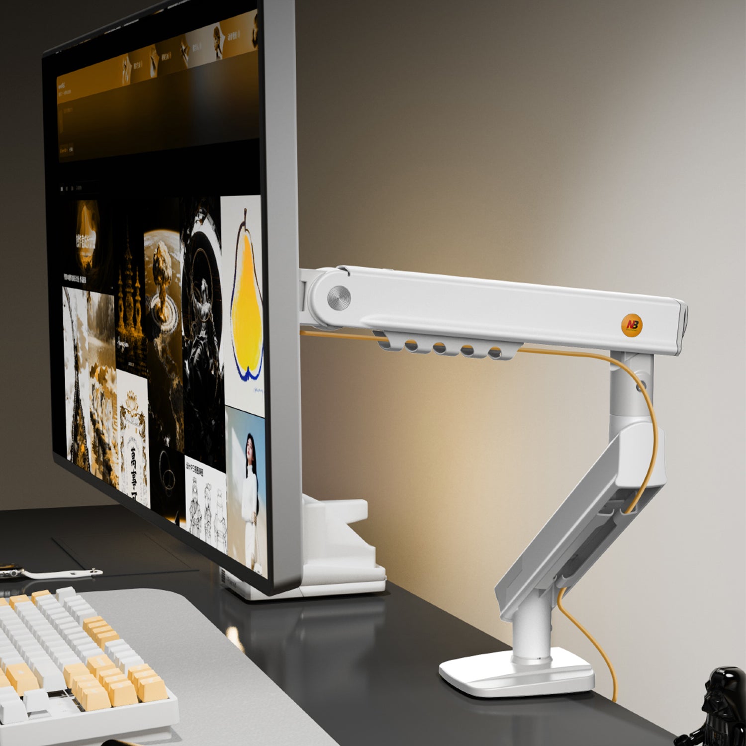 NB Mechanical Spring Monitor Arm | Full Motion Adjustable Desk Mount Bracket for 17-32 Inch Screens, VESA Compatible, Ergonomic, Gas Spring Alternative