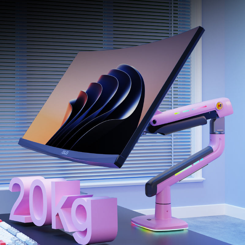 PINK RGB LIGHT Gaming Monitor Arm for Flat/Ultrawide/Curved Mount J5