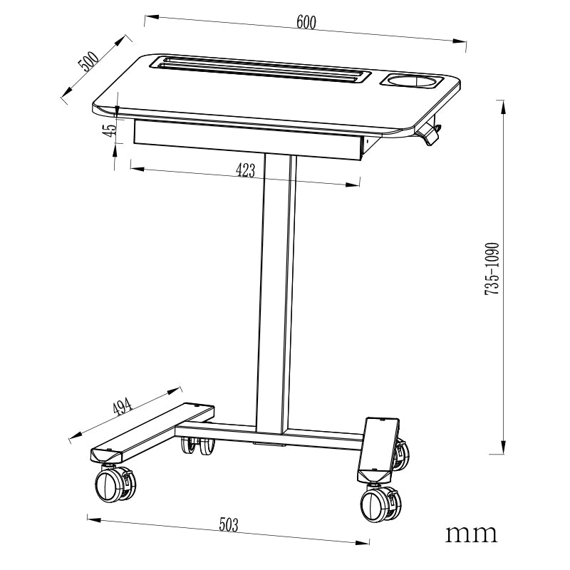 Mobile WHEELY Sit Stand Desk Work Station 600X500MM FA122ww