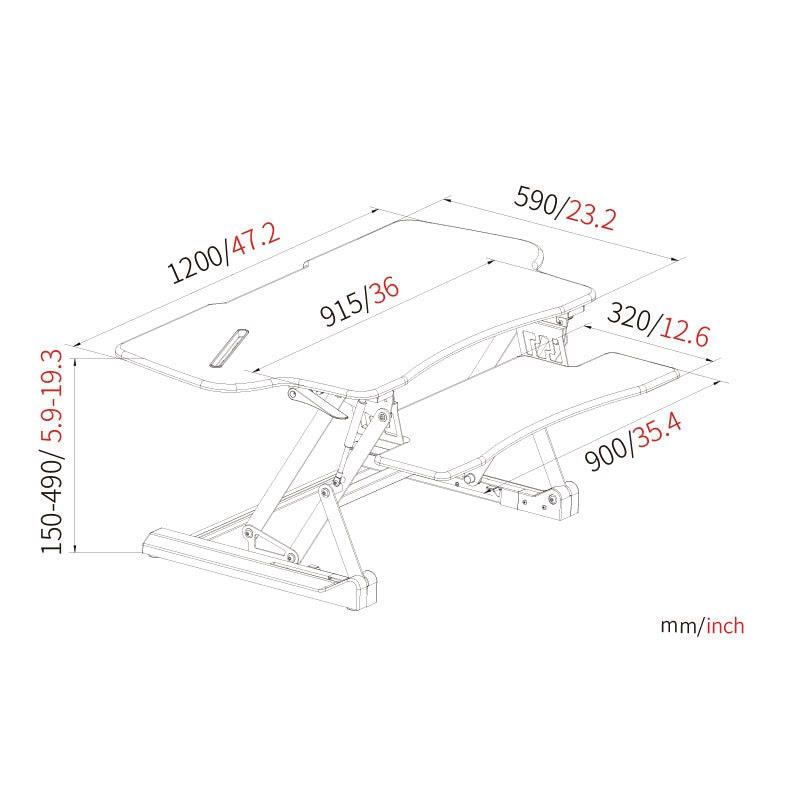 Sit Stand Desk Adjustable Riser Ergonomic Work Station 1200x590mm GLD07L