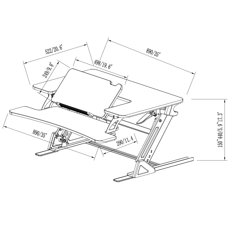 Sit Stand Desk Adjustable Riser 890x522mm GSD06B