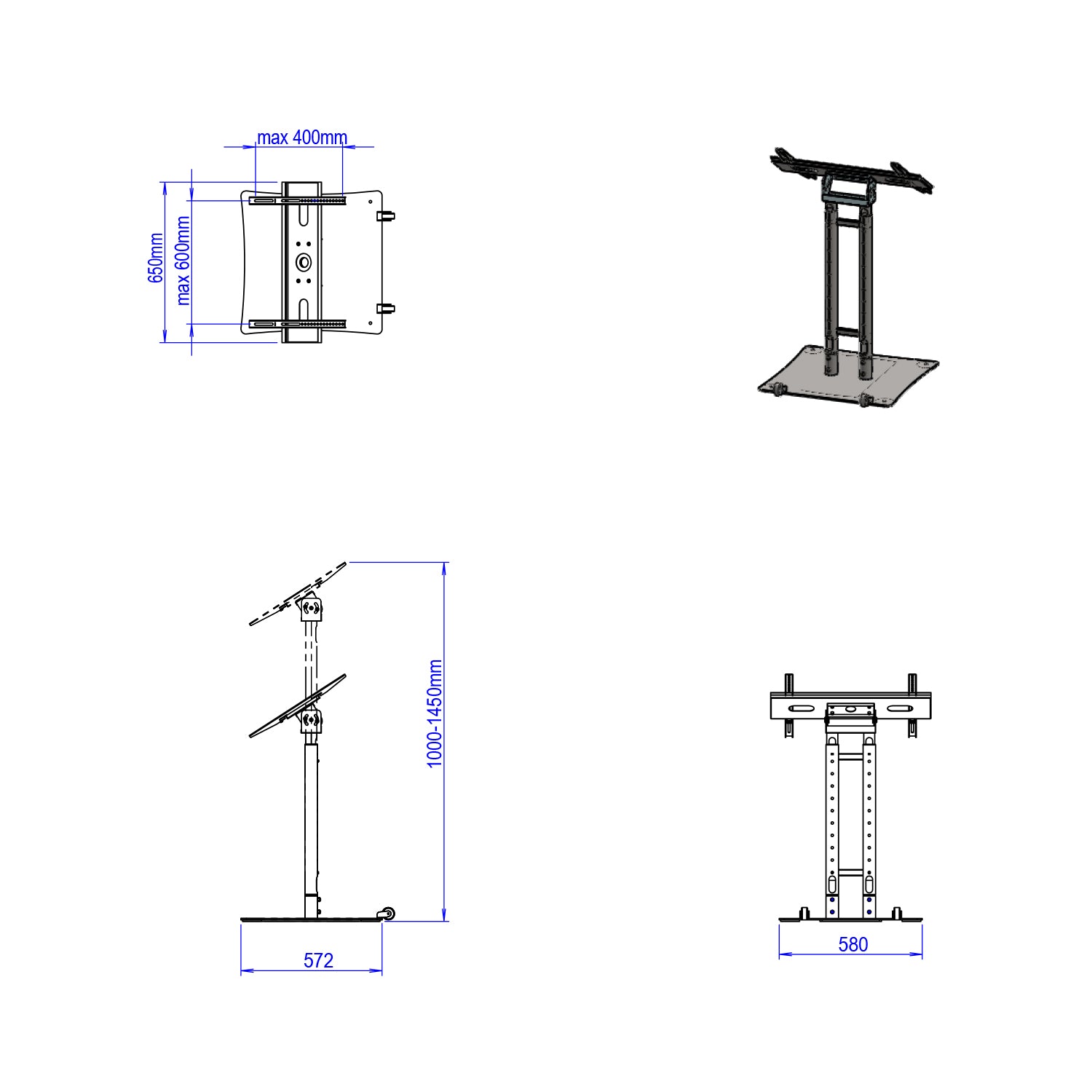 Mountech Tv Touch Screen Floor Mobile Stand Interactive Kiosk Heavy Duty Base fsw500