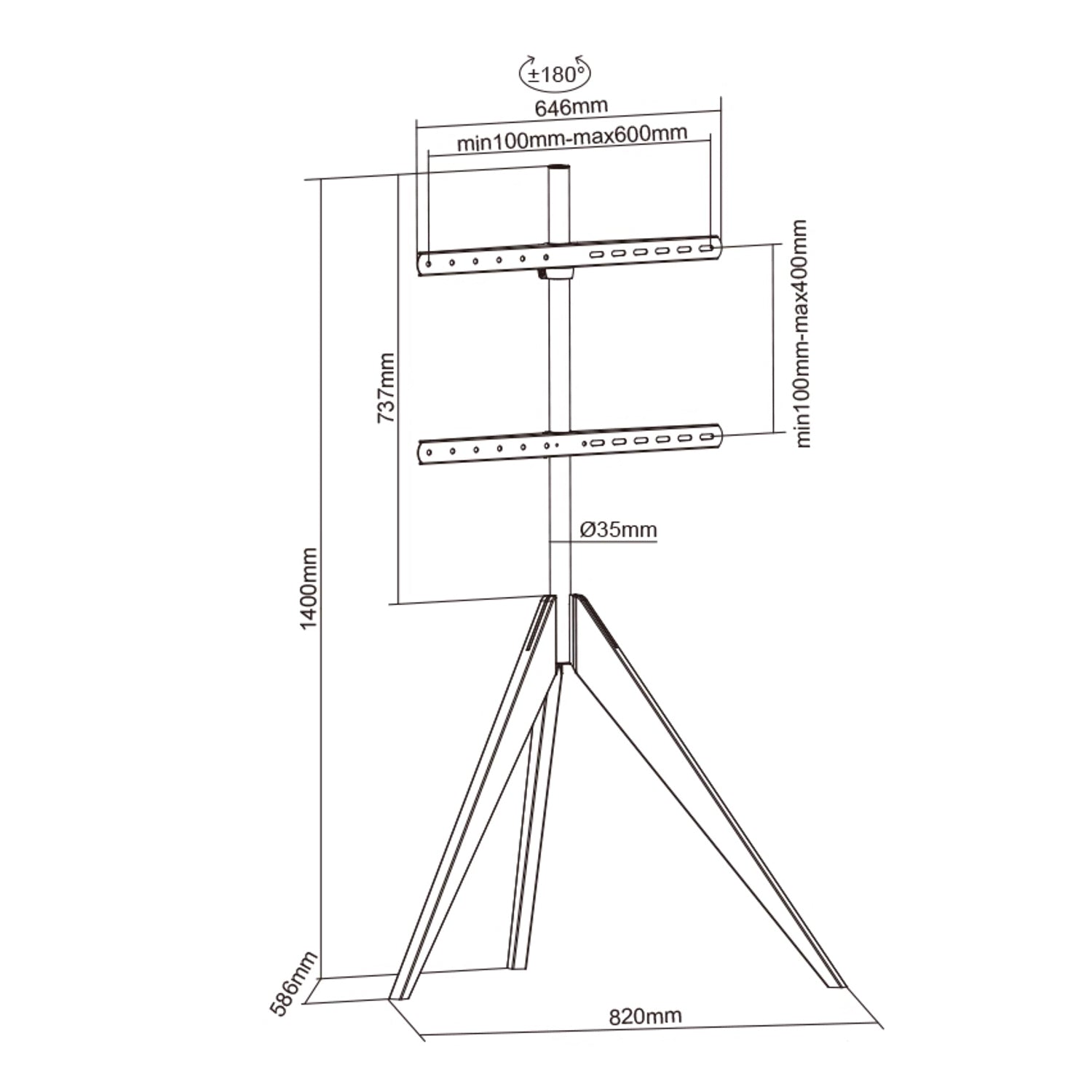 White Tripod TV Stand for 32-65 Inch TVs | Beech Wood Height Adjustable Floor TV Mount
