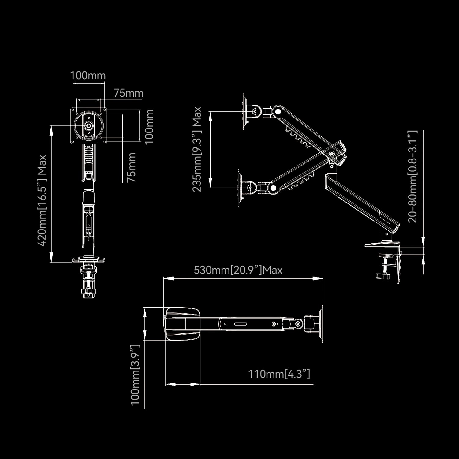 NB Mechanical Spring Monitor Arm | Full Motion Adjustable Desk Mount Bracket for 17-32 Inch Screens, VESA Compatible, Ergonomic, Gas Spring Alternative