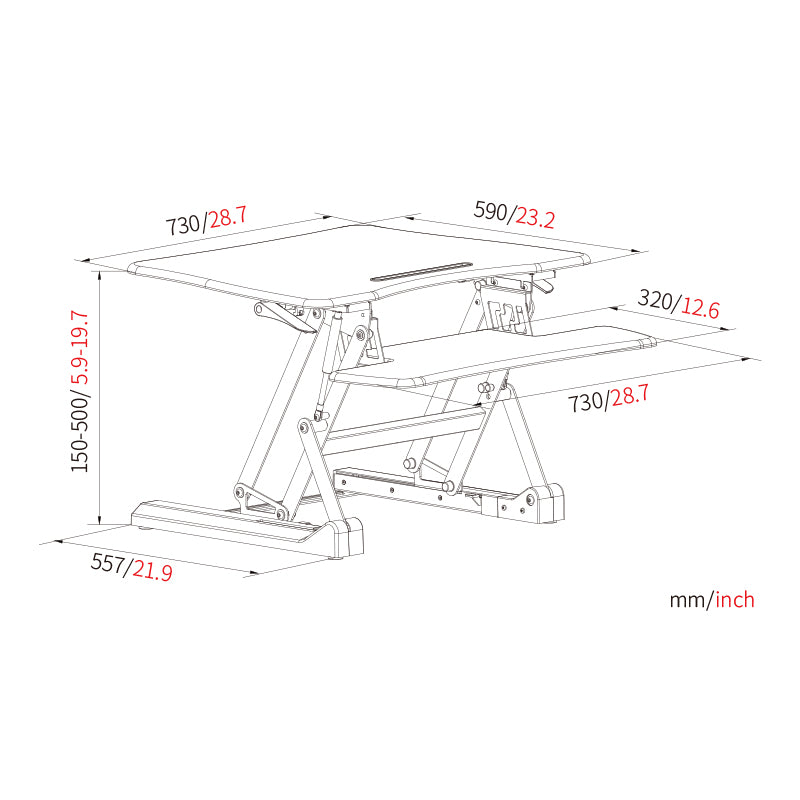 Sit Stand Desk Adjustable Riser Ergonomic Work Station 730x590mm GLD07S