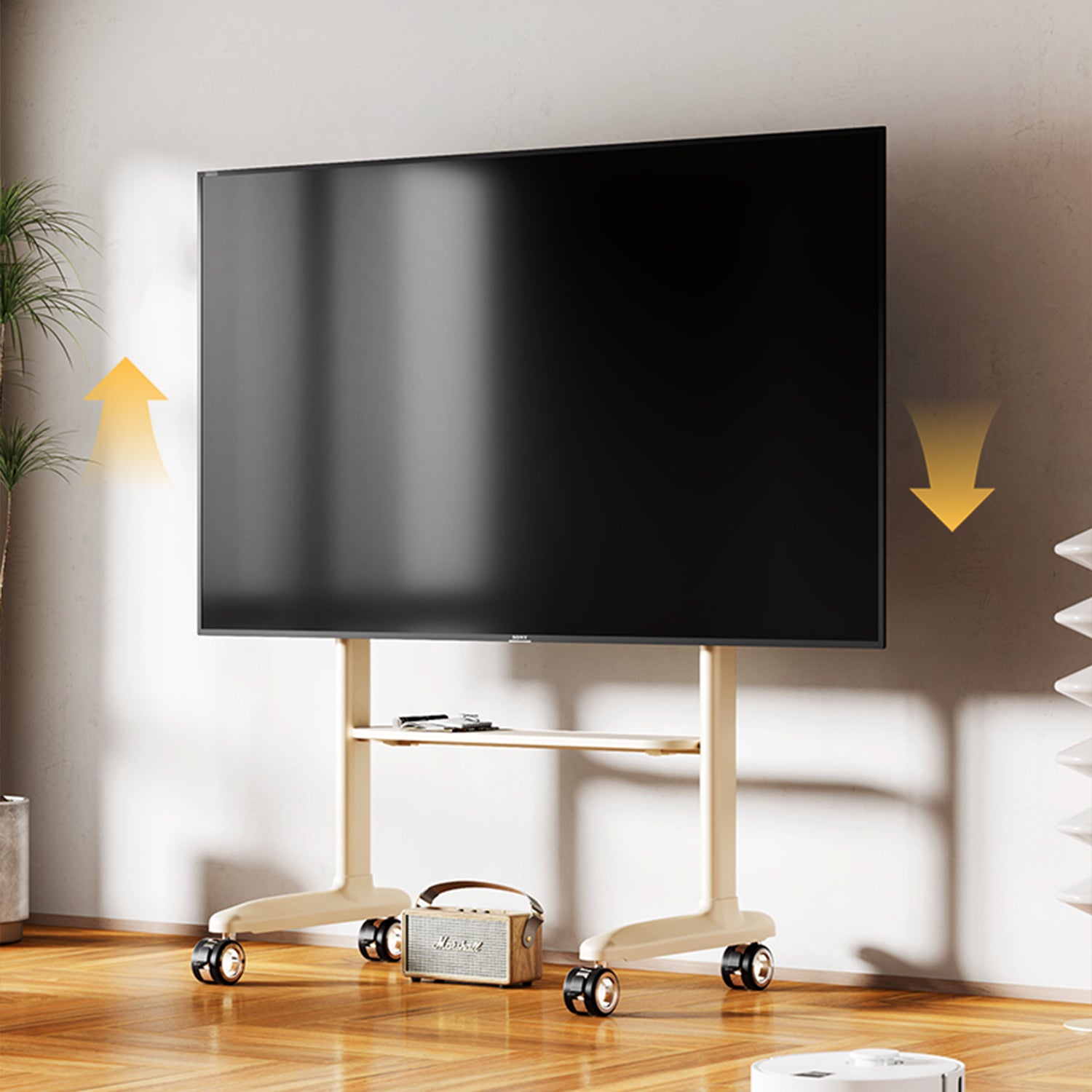 Cream Art Mobile TV Stand Trolley Mount Bracket 32-86 inch