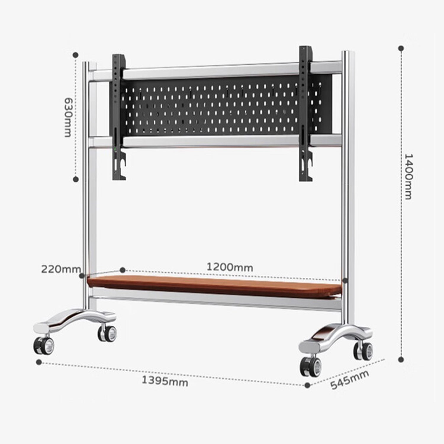 Forge Art Mobile TV TROLLEY stand Mount Bracket Stainless Steel with Timber Shelf 50 to 100 inch