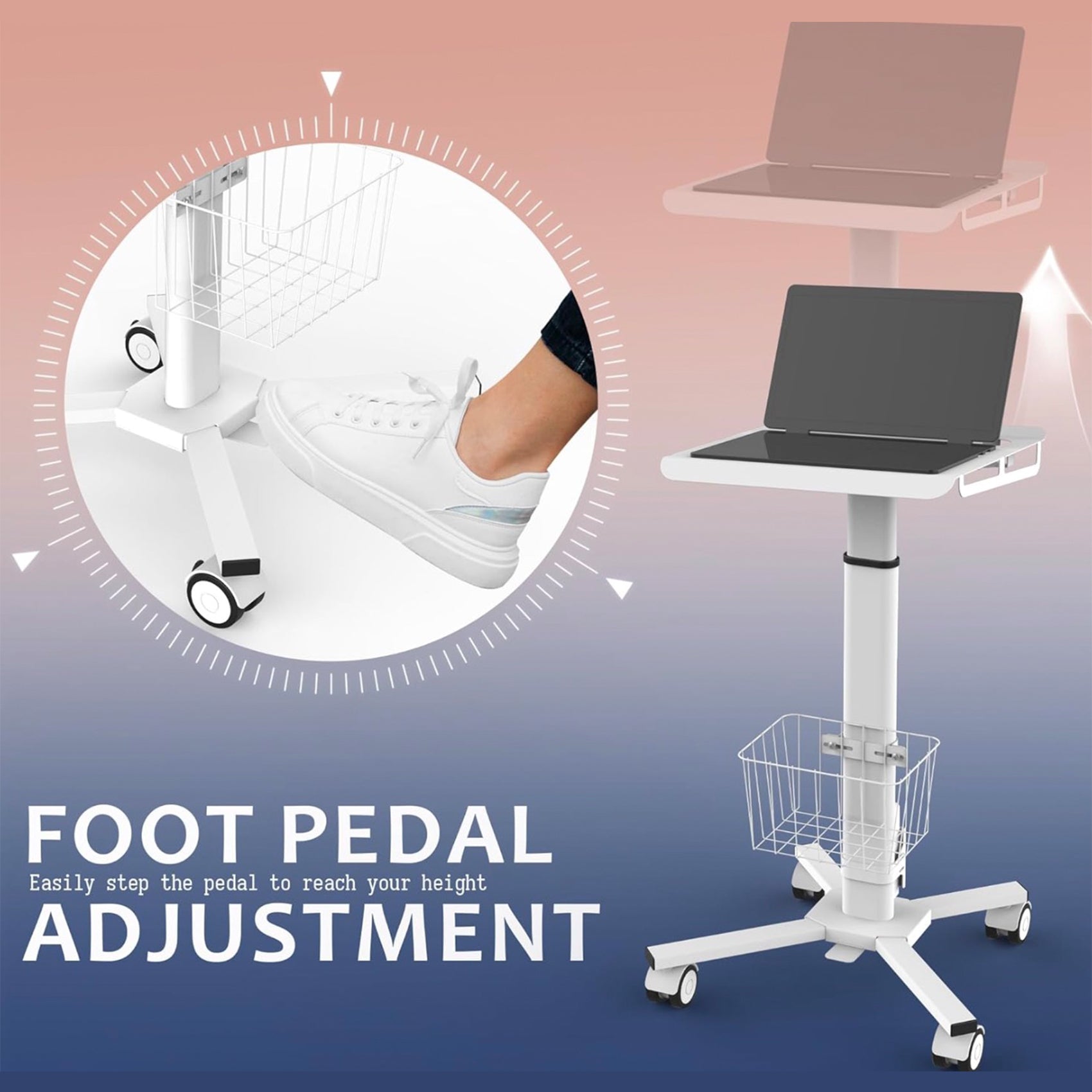 Adjustable Height Laptop Desk with Wheels Utility Medical Cart