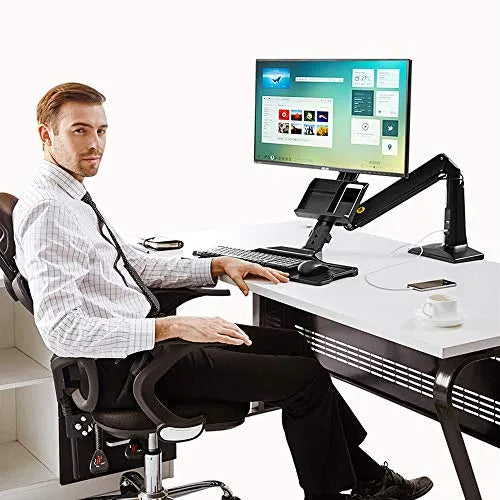 North Bayou Sit and Stand Workstation VESA Monitor Desk Mount, Keyboard Tray and Gas Strut Full Motion Swivel Arm NB35