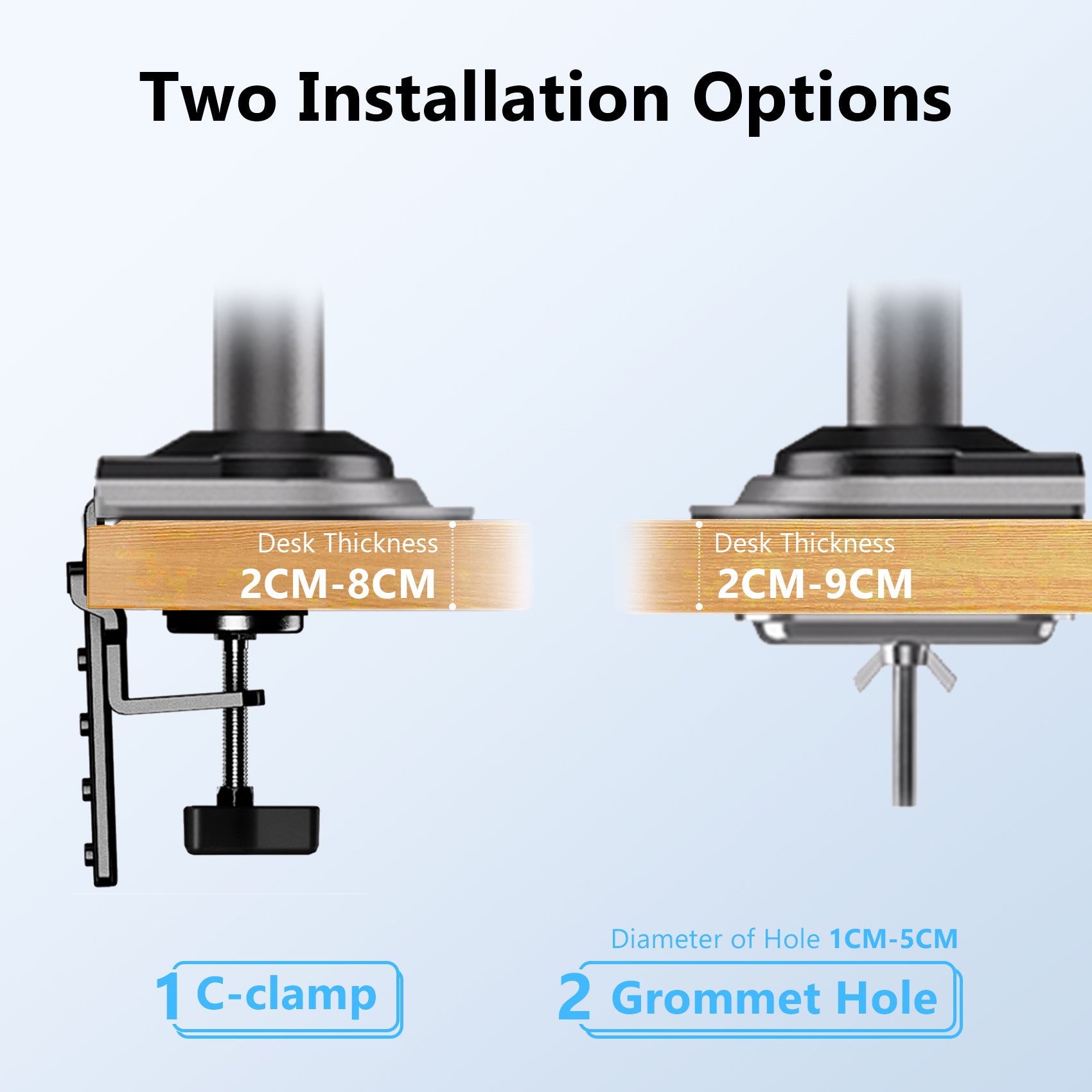 NB Desktop Monitor Pole Mount Gas Strut Arm 17"-30" up to 9 kg H100