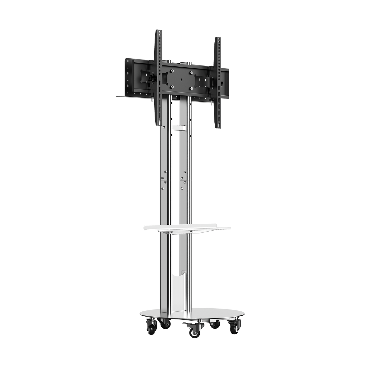 SilverTwin Stainless Steel Mobile Rolling TV Stand Cart with Pegboard Storage for 32-75 Inch TVs