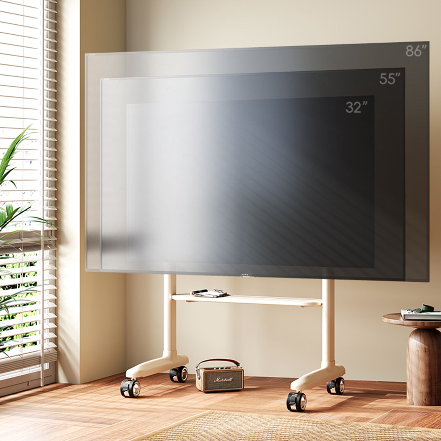 Cream Art Mobile TV Stand Trolley Mount Bracket 32-86 inch