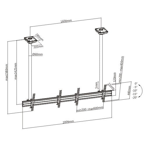 Mountech Multi-screen TV Menu Board Ceiling Mount Aluminum Rail MTLCMA ETA 10.20