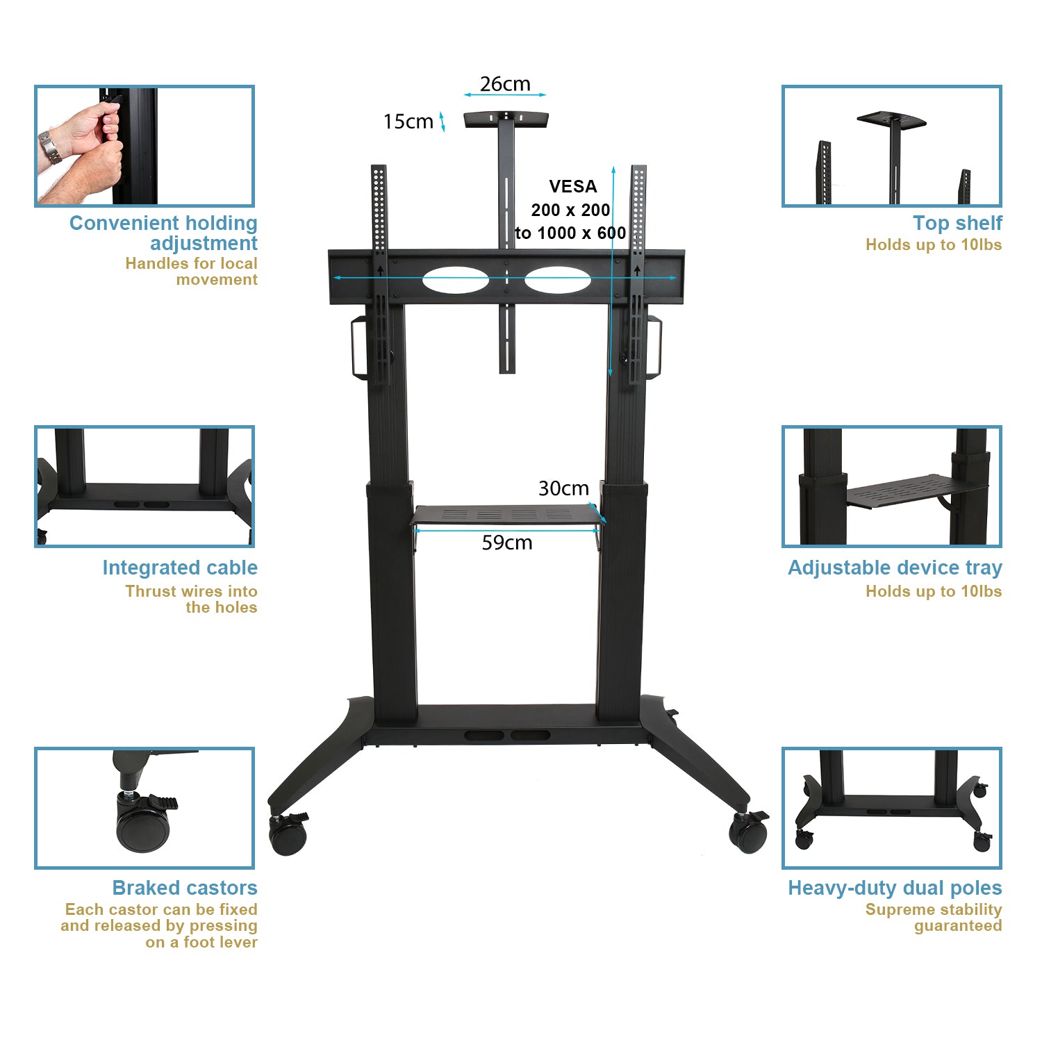 NEW Heavy Duty Mobile TV Stand MT-100 Premium strength stand - Black