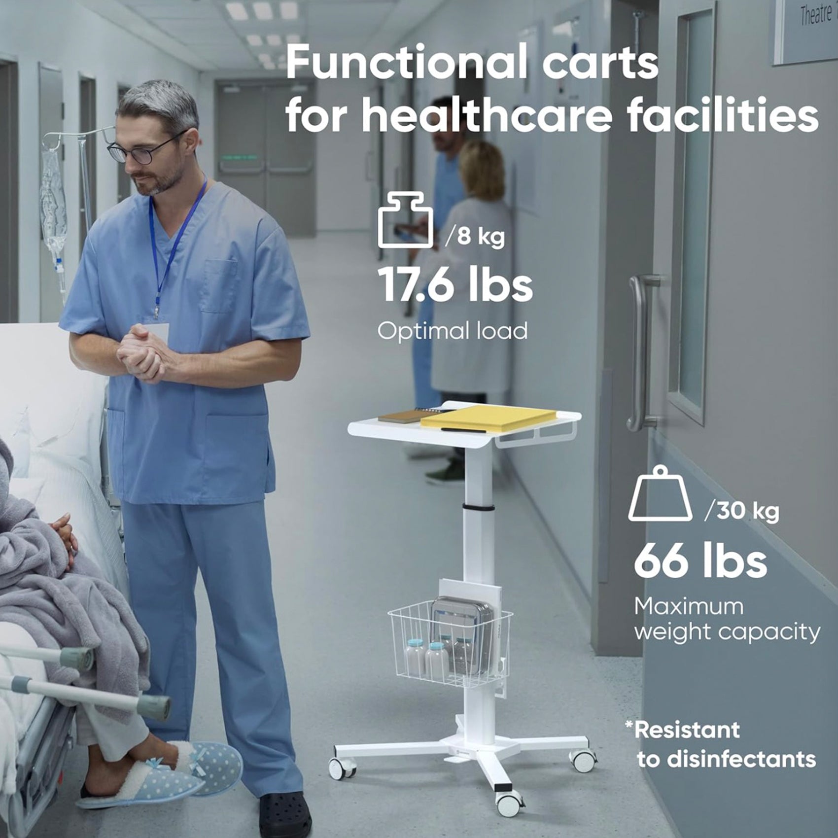 Adjustable Height Laptop Desk with Wheels Utility Medical Cart