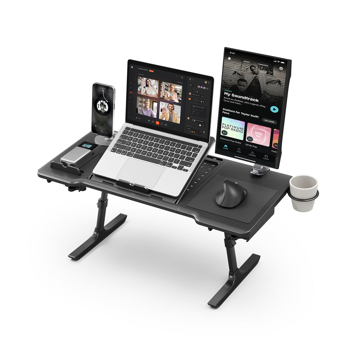 NEWTRAL Pro Laptop Table for Chair – Black | Adjustable Ergonomic Laptop Desk with Detachable Legs, Cup Holder & Monitor Mount