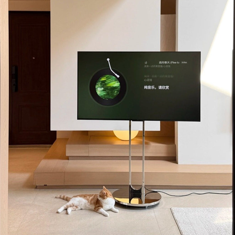 Silver Arc Mobile TV Stand with Rolling Wheels Artistic Floor TV Mount for 40-75 inch