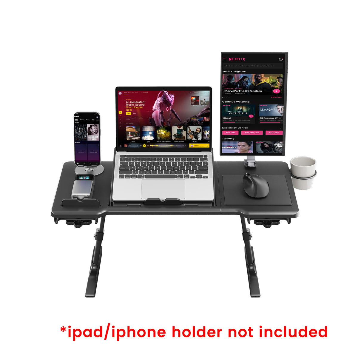 NEWTRAL Pro Laptop Table for Chair – Black | Adjustable Ergonomic Laptop Desk with Detachable Legs, Cup Holder & Monitor Mount