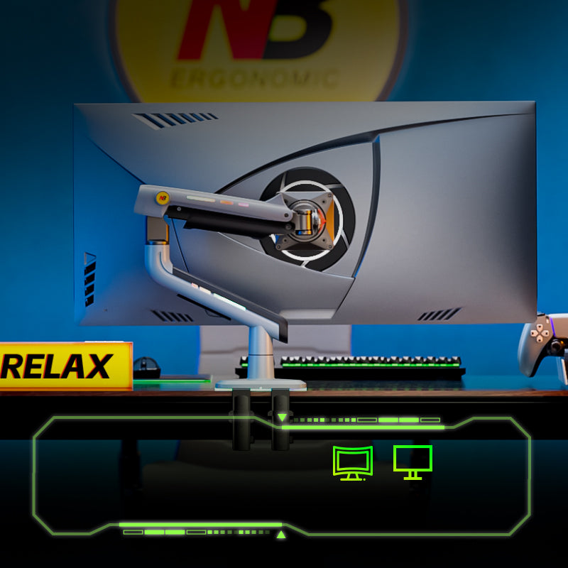 RGB LIGHT Gaming Monitor Arm for Flat/Ultrawide/Curved Mount V6